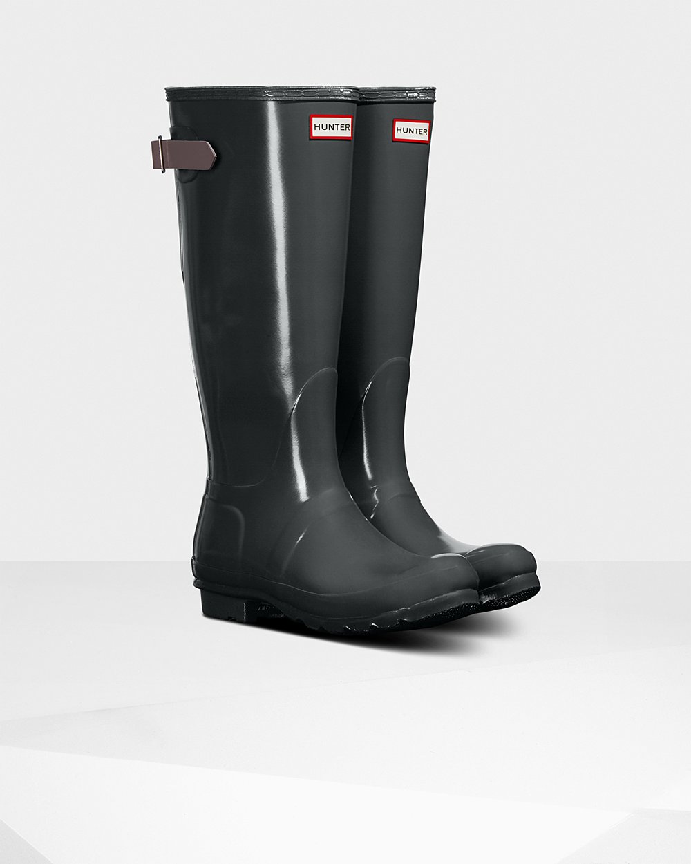Womens Tall Rain Boots - Hunter Original Back Adjustable Gloss (27LCAXMNQ) - Deep Green/Purple